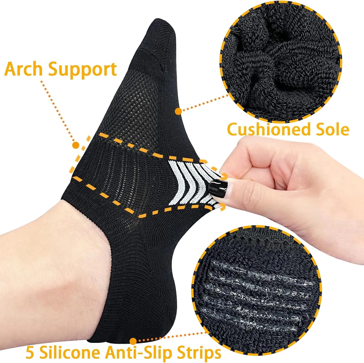 No Show Socks Womens Ankle Socks Cushioned Low Cut Athletic Socks Running Socks Workout Socks 3/6 Pairs