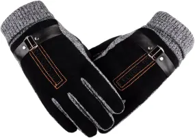 NOLITOY Men's Winter Windproof Gloves Thick Warm Pigskin Leather Mittens with Fleece Lining for Cycling Driving and Outdoor Activities Black