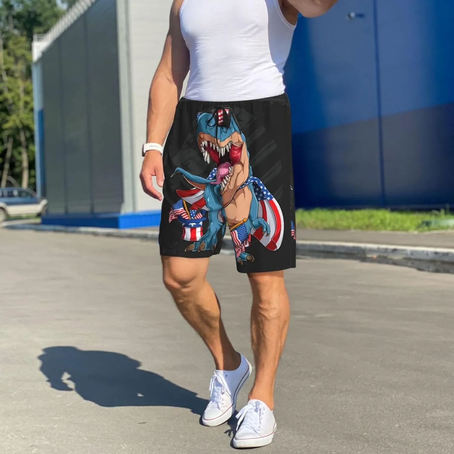Novastar Mens Pajama Pants - Blue Dinosaur Sleep Comfy Shorts Mens Pajama Shorts, Pj Pants for Mens Lounge Shorts