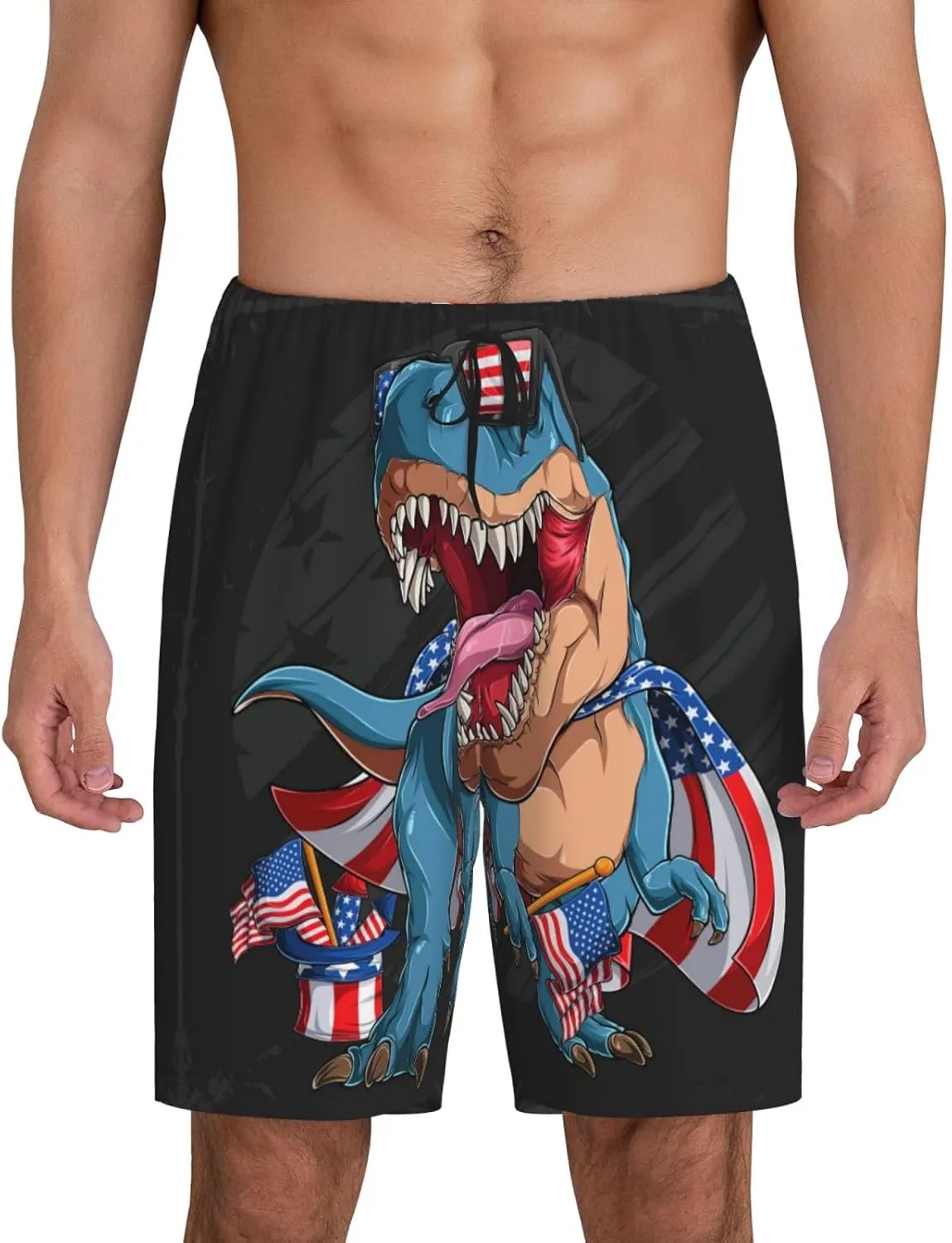 Novastar Mens Pajama Pants - Blue Dinosaur Sleep Comfy Shorts Mens Pajama Shorts, Pj Pants for Mens Lounge Shorts