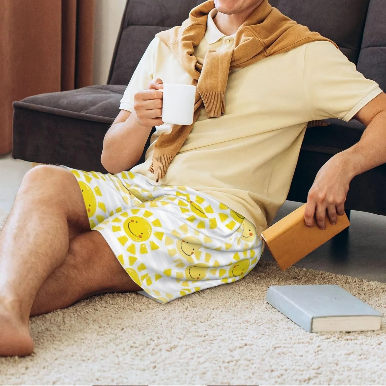 Novastar Mens Pajama Pants - Yellow Sun Sleep Comfy Shorts Mens Pajama Shorts, Pj Pants for Mens Lounge Shorts
