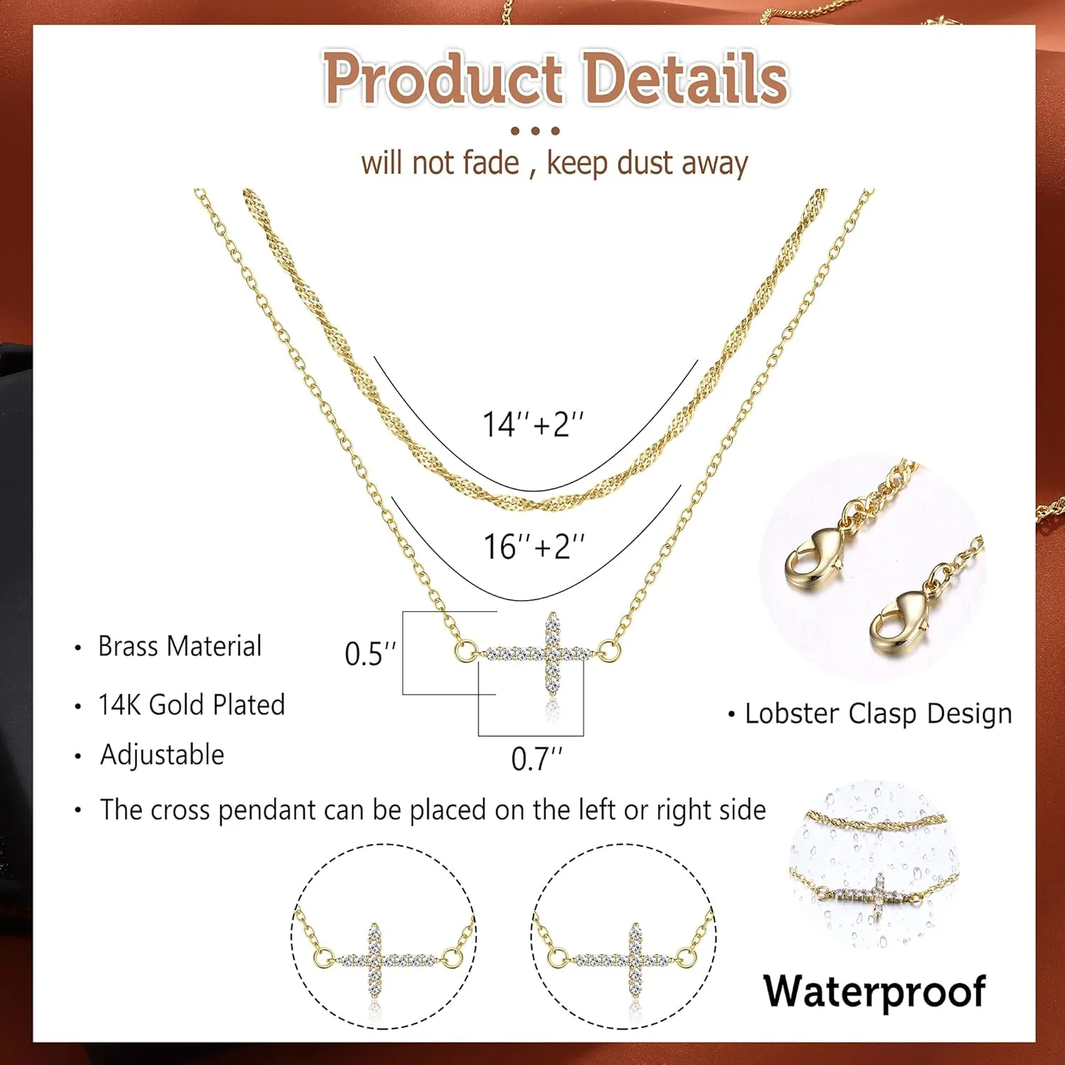 ORAZIO Cross Necklace for Women - 14K Gold Plated Layered Cross Necklace Cute CZ Cross Pendant Necklaces Dainty Sideways Cross Choker Necklaces Minimalist Twisted Chain Necklace Small Cross Layering Necklace Set
