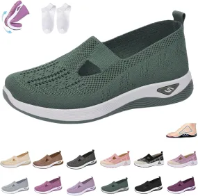 Orthowalkway Womens Shoes, Women's Comfortable Breathable Knitted Sneakers, Orthopedic Slip-On Lightweight Shoes