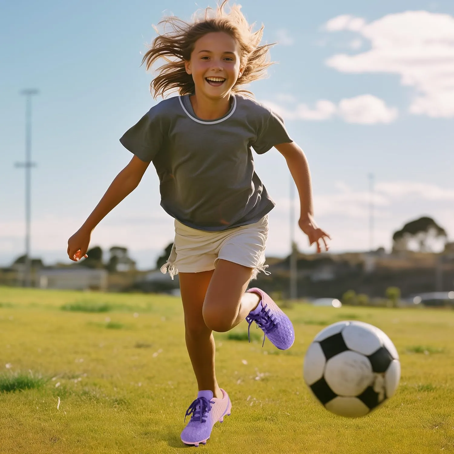PANDANINJIA Girls Soccer Cleats Athletic Outdoor Boys Kids Football Cleats Little Big Kid Soccer Shoes