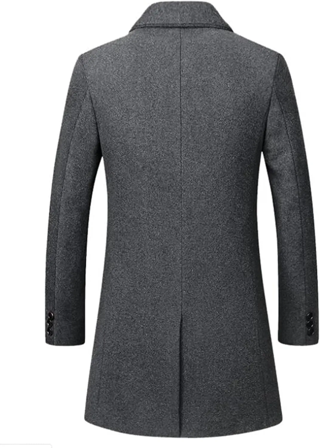Pea Coat Men Mid Long Wool Blend Coat Notched Collar Single Breasted Overcoat Classic Peacoat Fall Winter Jackets
