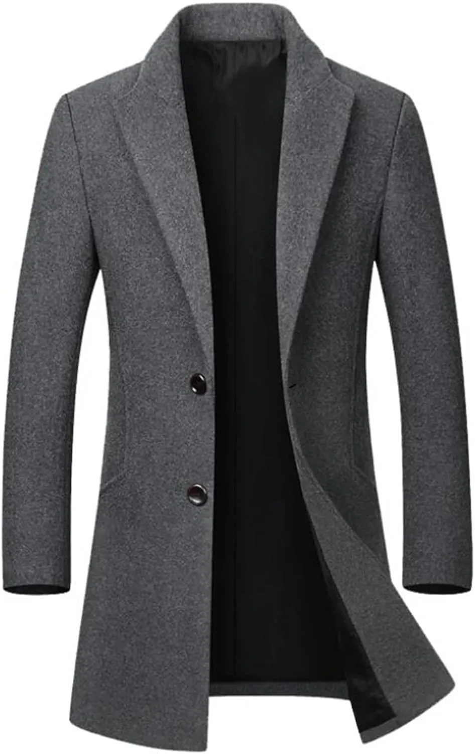 Pea Coat Men Mid Long Wool Blend Coat Notched Collar Single Breasted Overcoat Classic Peacoat Fall Winter Jackets