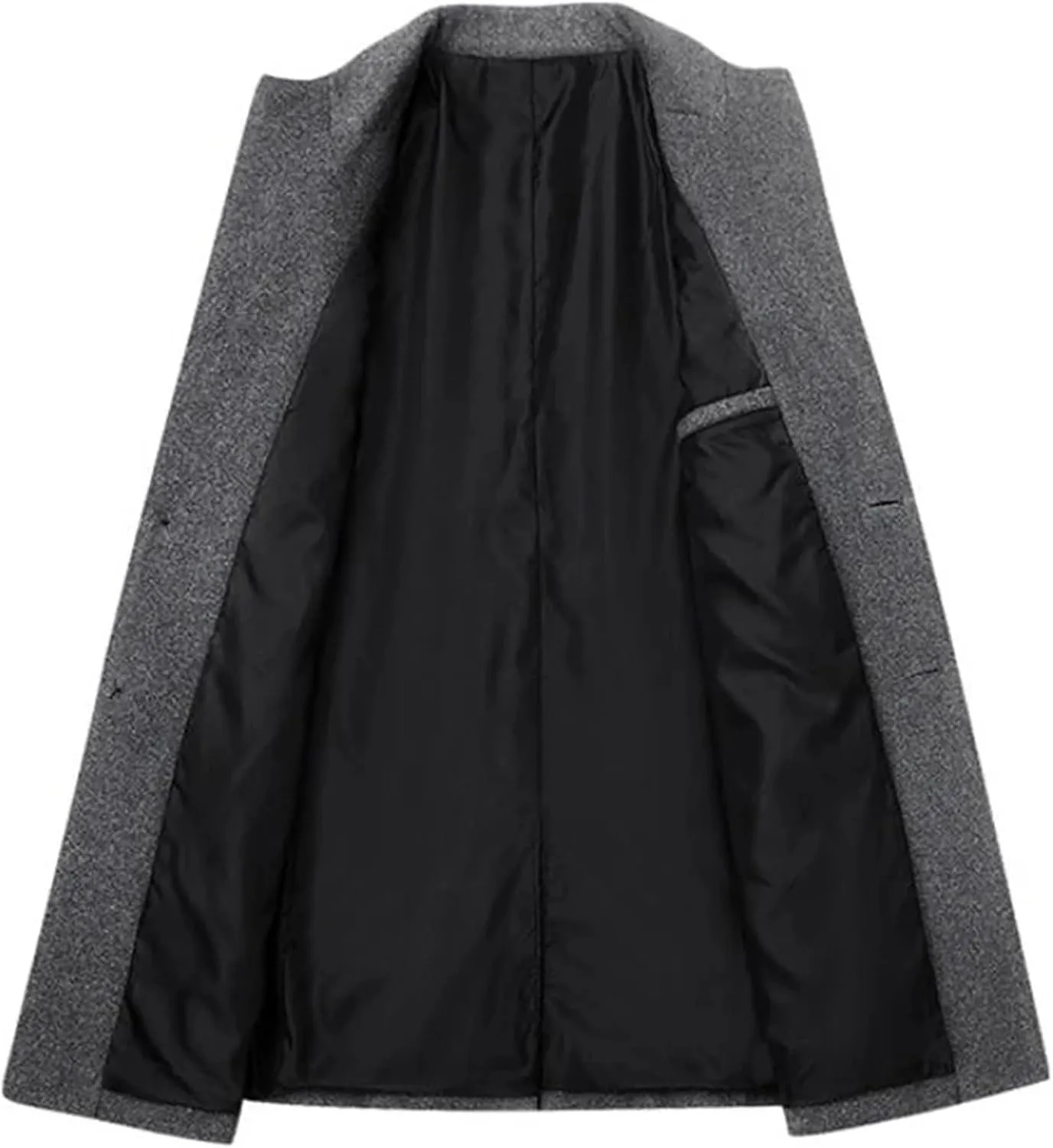 Pea Coat Men Mid Long Wool Blend Coat Notched Collar Single Breasted Overcoat Classic Peacoat Fall Winter Jackets