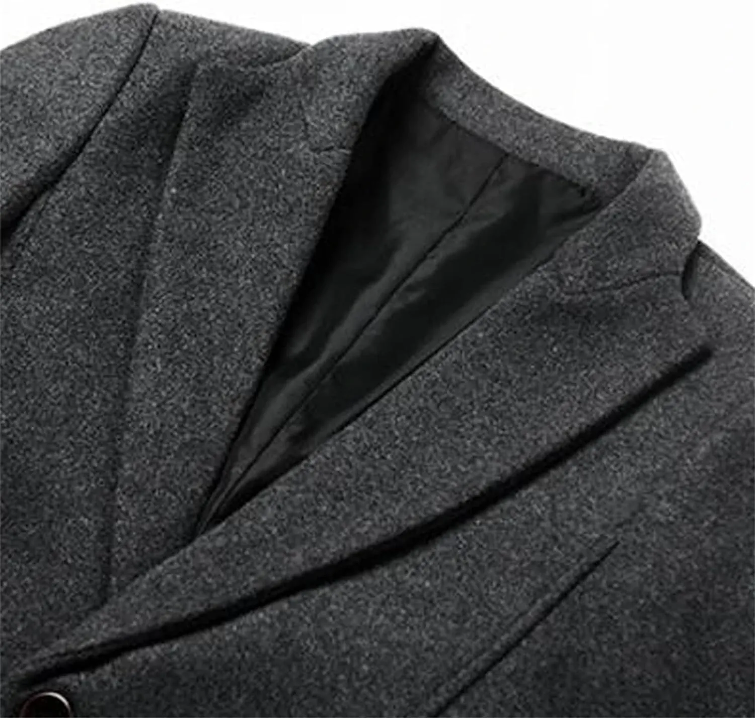 Pea Coat Men Mid Long Wool Blend Coat Notched Collar Single Breasted Overcoat Classic Peacoat Fall Winter Jackets