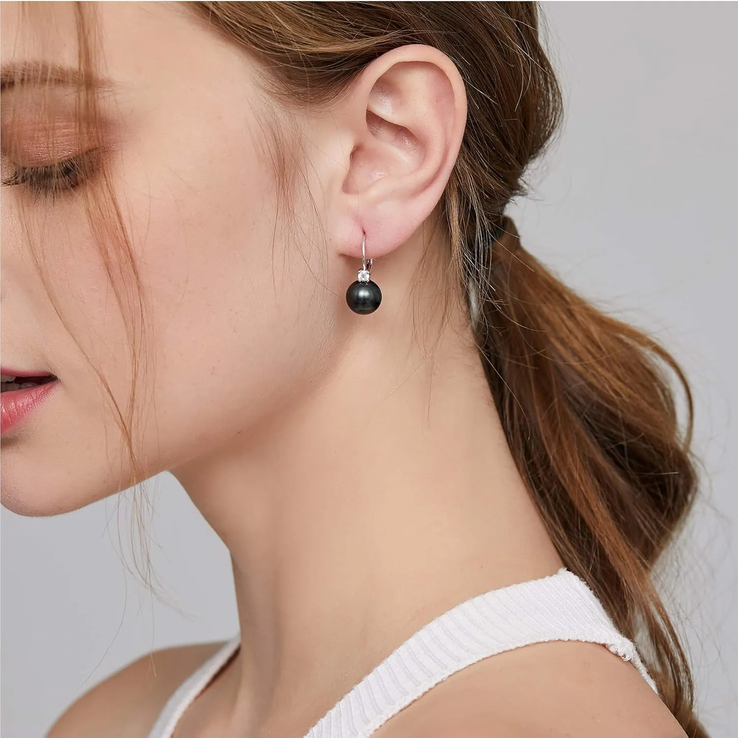 Pearl Dangle Drop Earrings for Women 925 Sterling Silver Pearl Leverback Earrings Cubic Zirconia Pearl Dangling Earrings 10MM