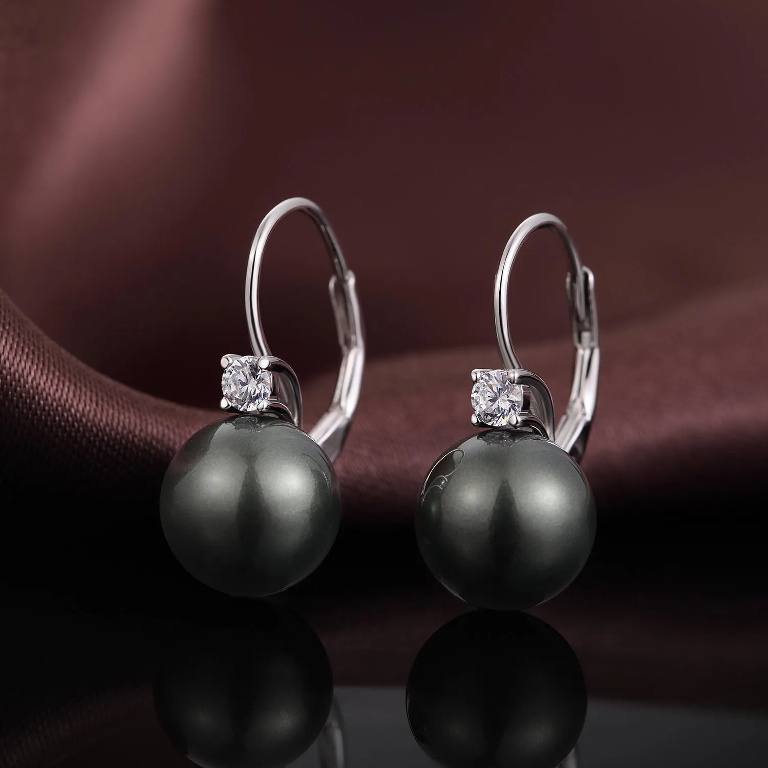 Pearl Dangle Drop Earrings for Women 925 Sterling Silver Pearl Leverback Earrings Cubic Zirconia Pearl Dangling Earrings 10MM