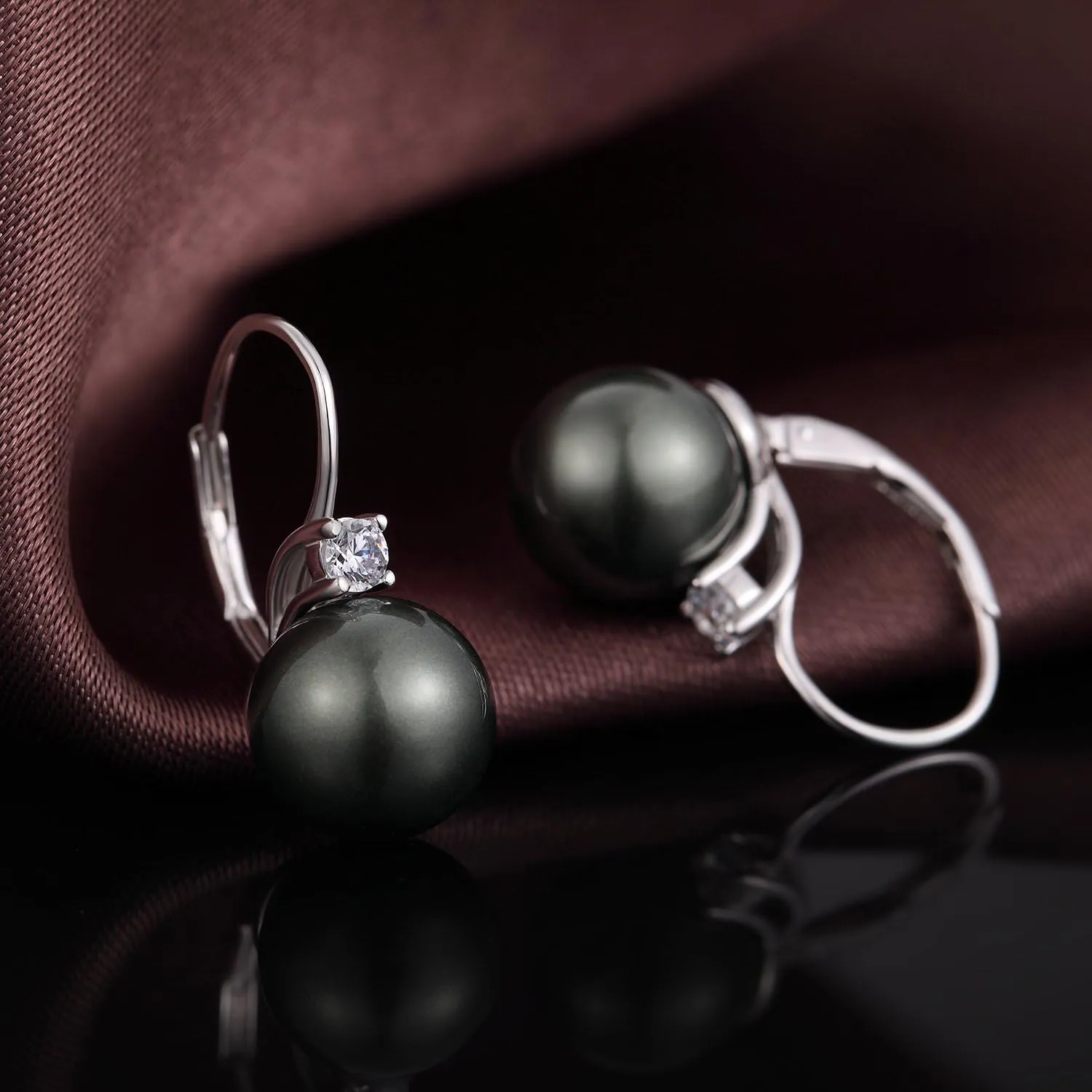 Pearl Dangle Drop Earrings for Women 925 Sterling Silver Pearl Leverback Earrings Cubic Zirconia Pearl Dangling Earrings 10MM