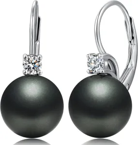Pearl Dangle Drop Earrings for Women 925 Sterling Silver Pearl Leverback Earrings Cubic Zirconia Pearl Dangling Earrings 10MM