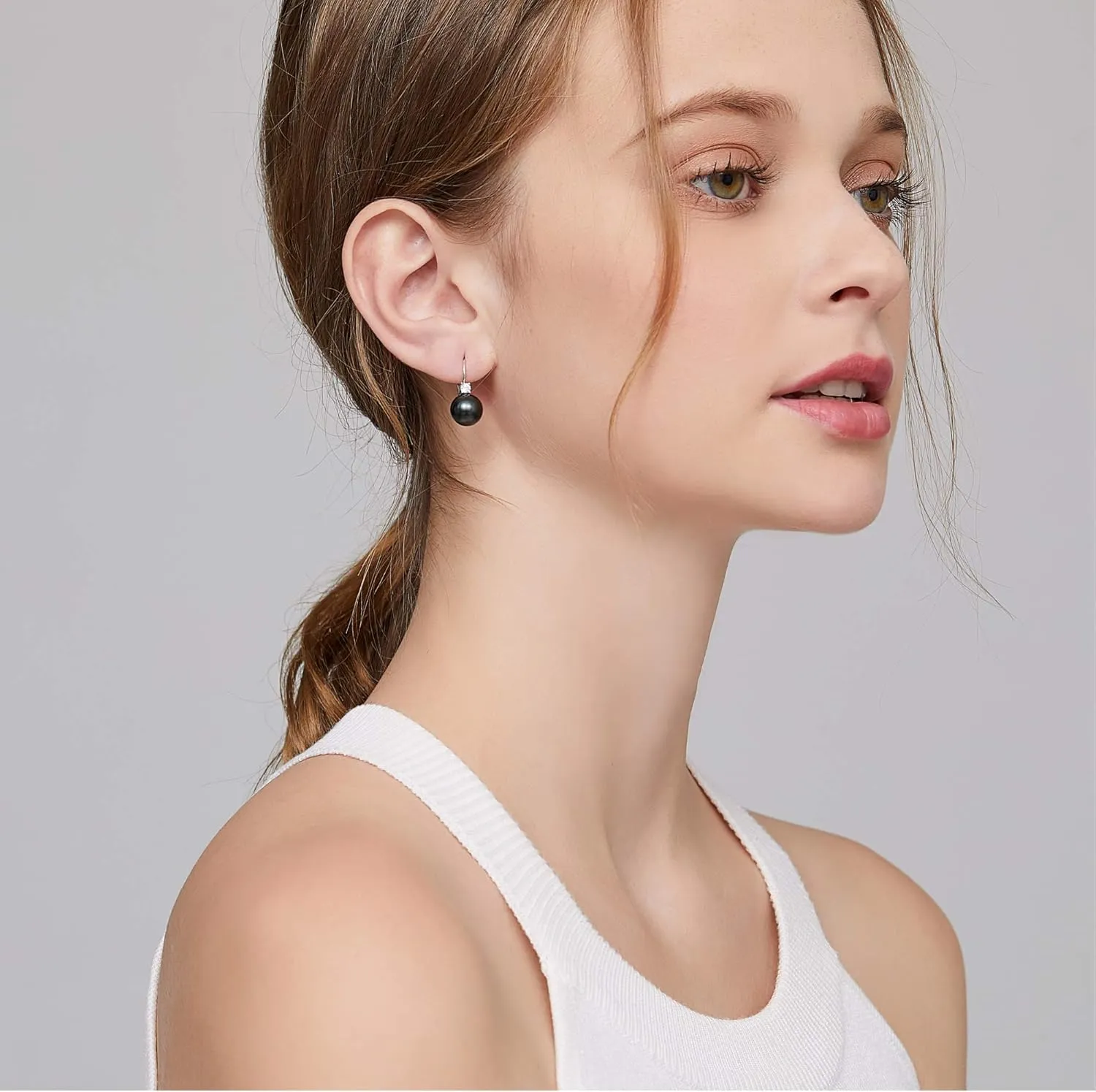 Pearl Dangle Drop Earrings for Women 925 Sterling Silver Pearl Leverback Earrings Cubic Zirconia Pearl Dangling Earrings 10MM
