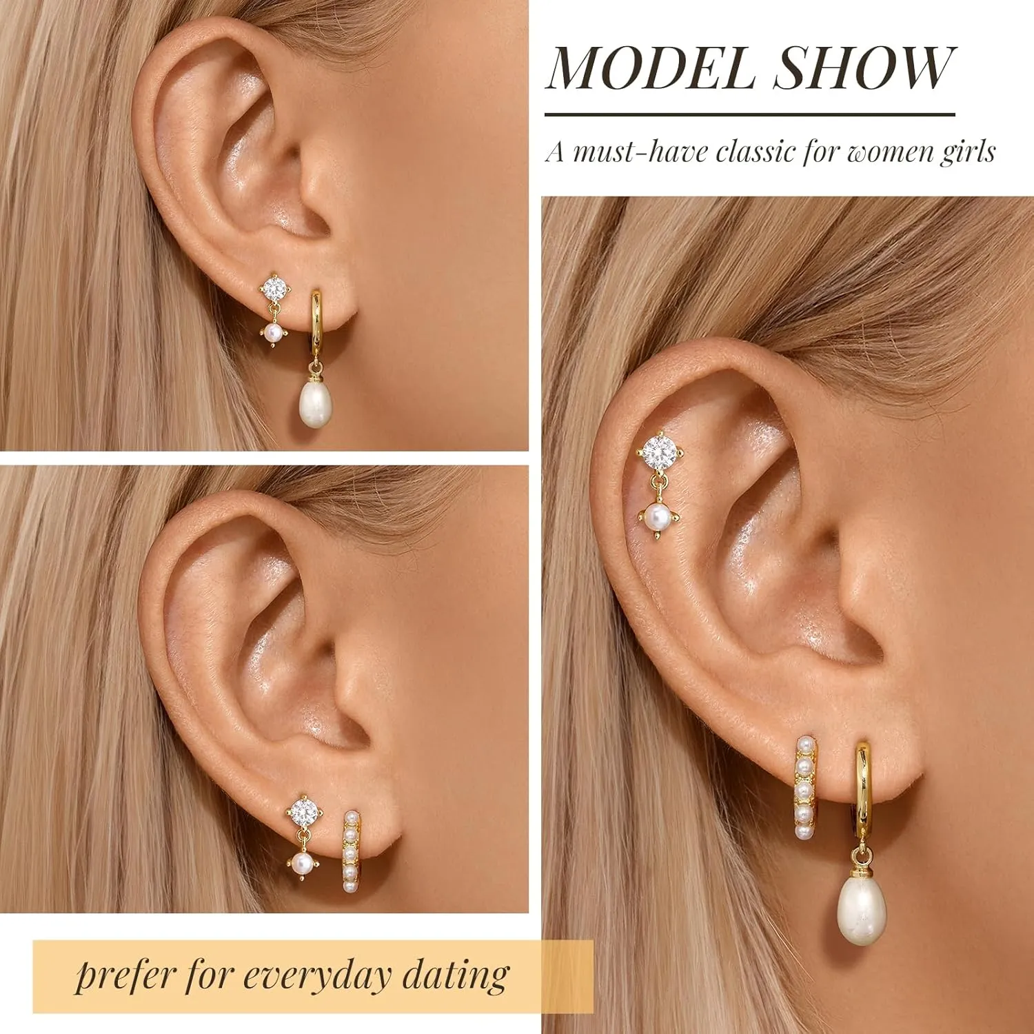 Pearl Earrings for Women, Gold Pearl Drop Hoop Earrings Set, Dainty Gold Pearl Earrings for Women Studs, Pearl Jewelry Gifts for Her, Wedding Earrings
