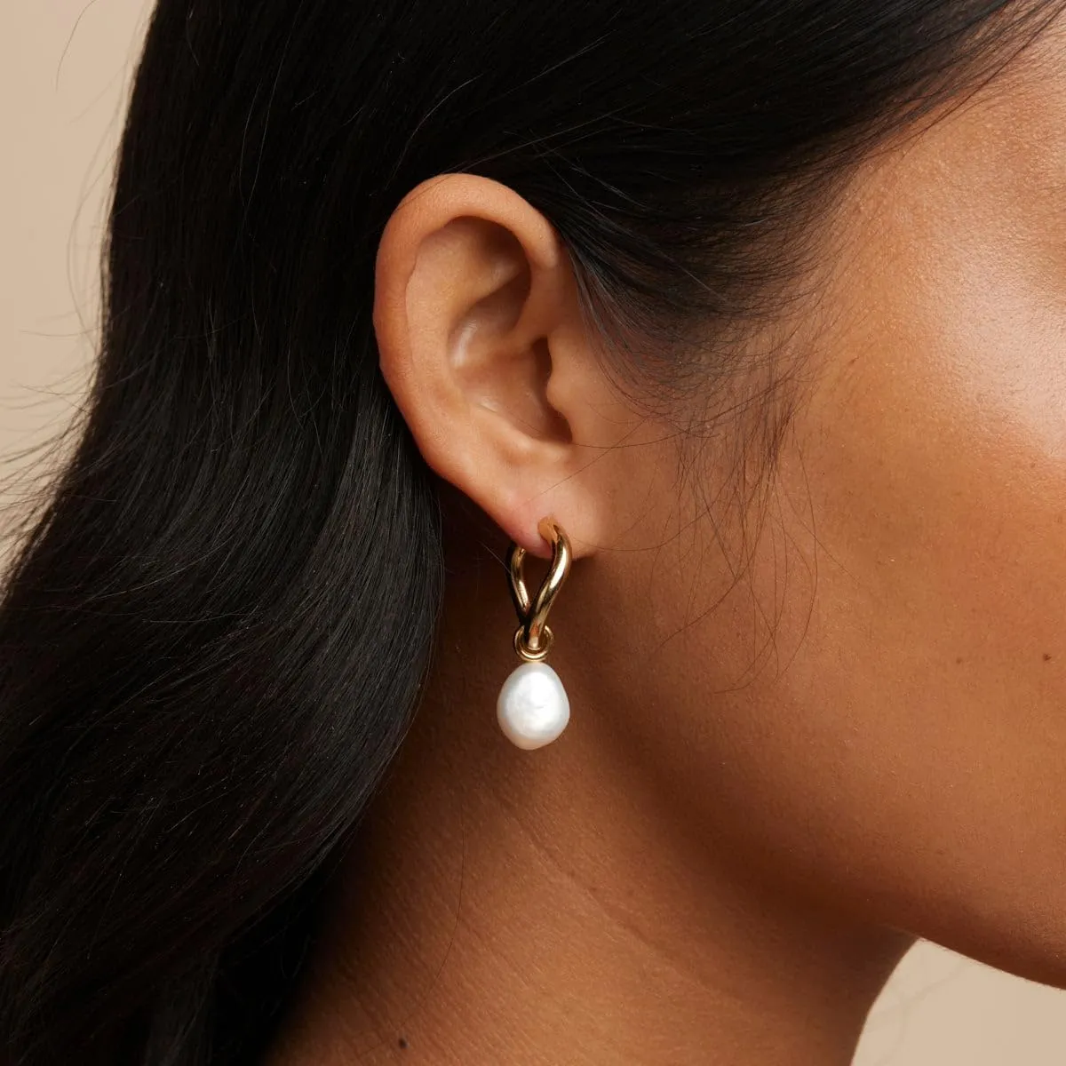 Pearl Earrings for Women, Trendy 14k Gold Plated Drop Hoop Pearl Earrings Dainty Freshwater Leaf Bow Pearl Dangle Earring Elegant Hypoallergenic Bridesmaid Gold Pearl Earrings Wedding Jewelry for Women