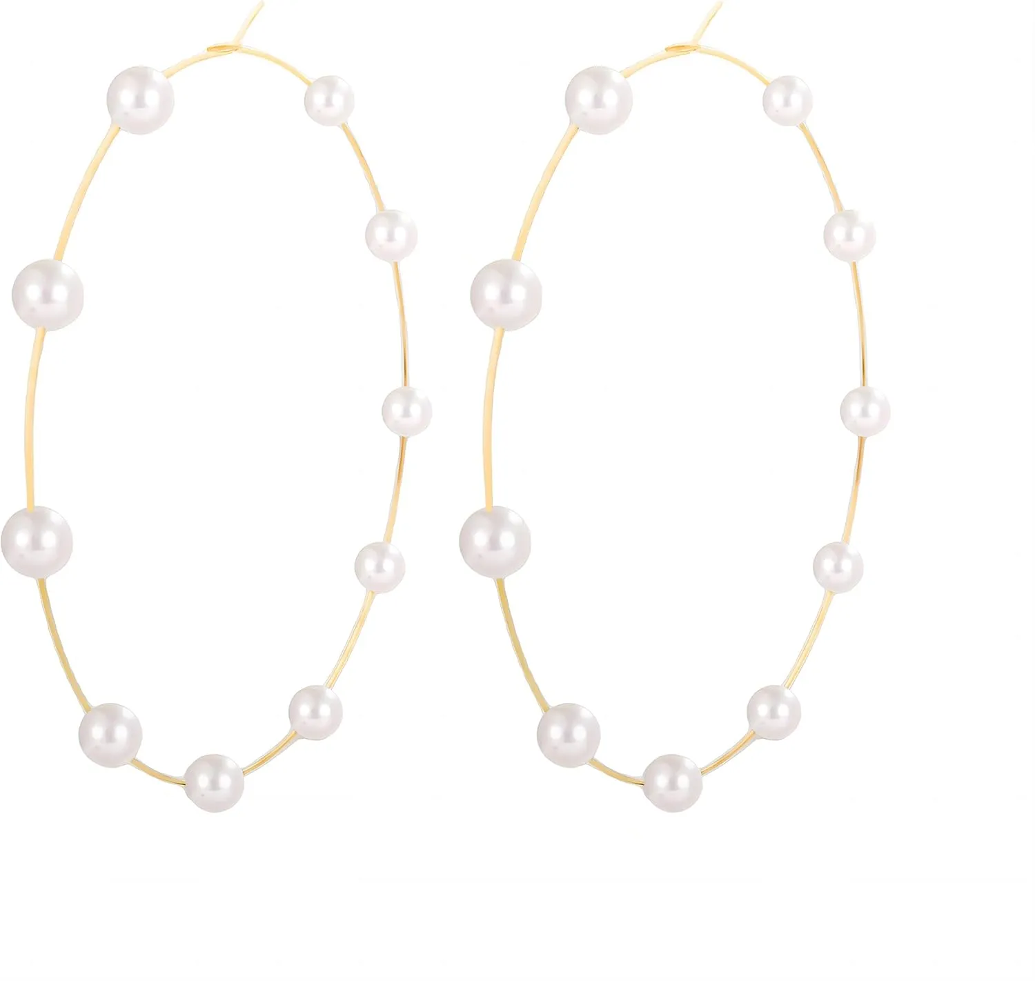 Pearl Earrings For Women Vintage Long Tassel Pearl Dangle Earrings Boho Huge Hoop Pearls Drop Earrings Pearl Wedding Bridal Earrings for Brides Bridesmaids (2)