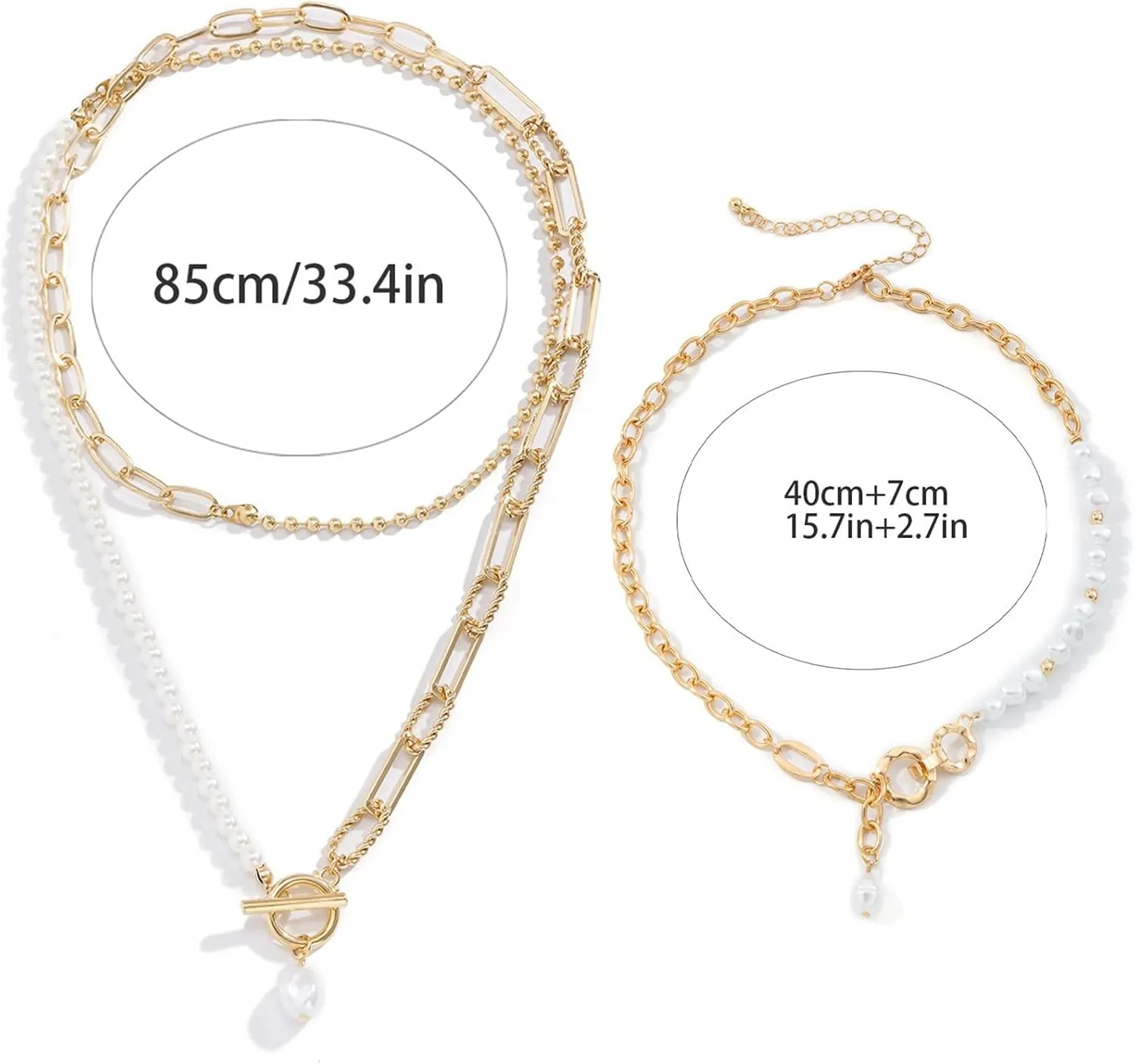 Pearls Beads Necklaces for Women Layered Trendy Chain Necklace Personalized Choker Necklace Gifts Jewelry Lady (GD1, One Size)