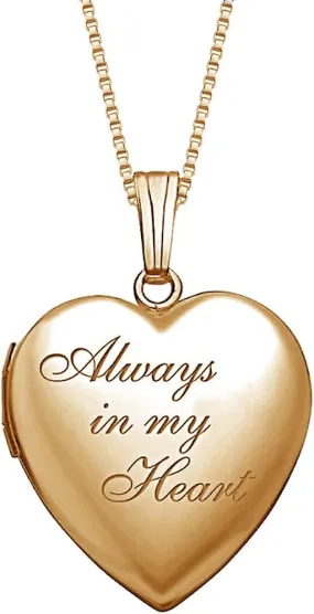 PicturesOnGold.com Personalized Always in My Heart Silver Or Gold Heart Locket Pendant Necklace Jewelry Gifts for Men & Women - 3/4 Inch X 3/4 Inch - Includes 18 inch Cable Chain
