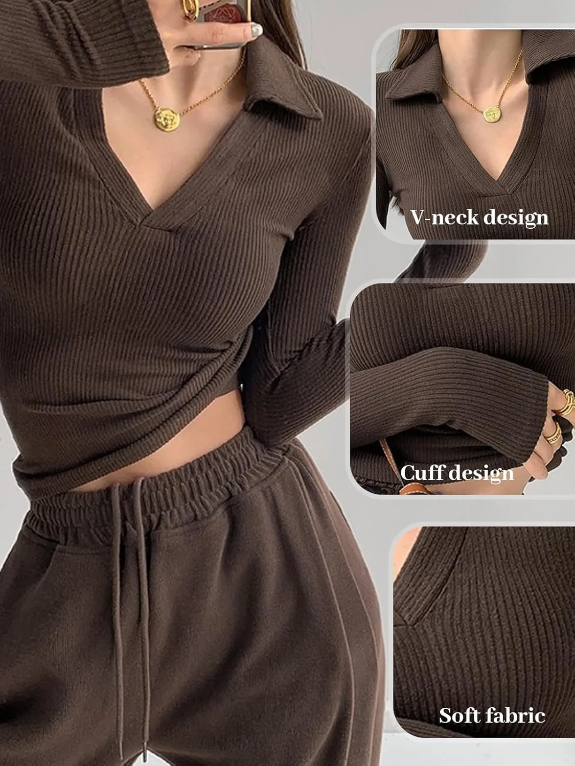 Polo Shirts for Women Long Sleeve Tops V Neck Womens T Shirts Slim Fitted Tees Casual Womens Tops