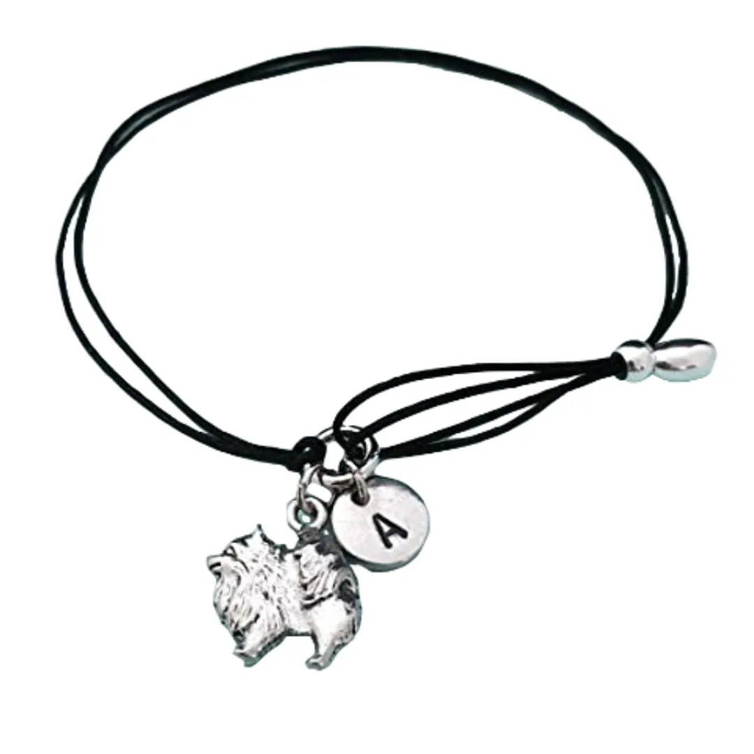 Pomeranian cord bracelet, pomeranian charm bracelet, adjustable bracelet, charm bracelet, personalized bracelet, initial, monogram
