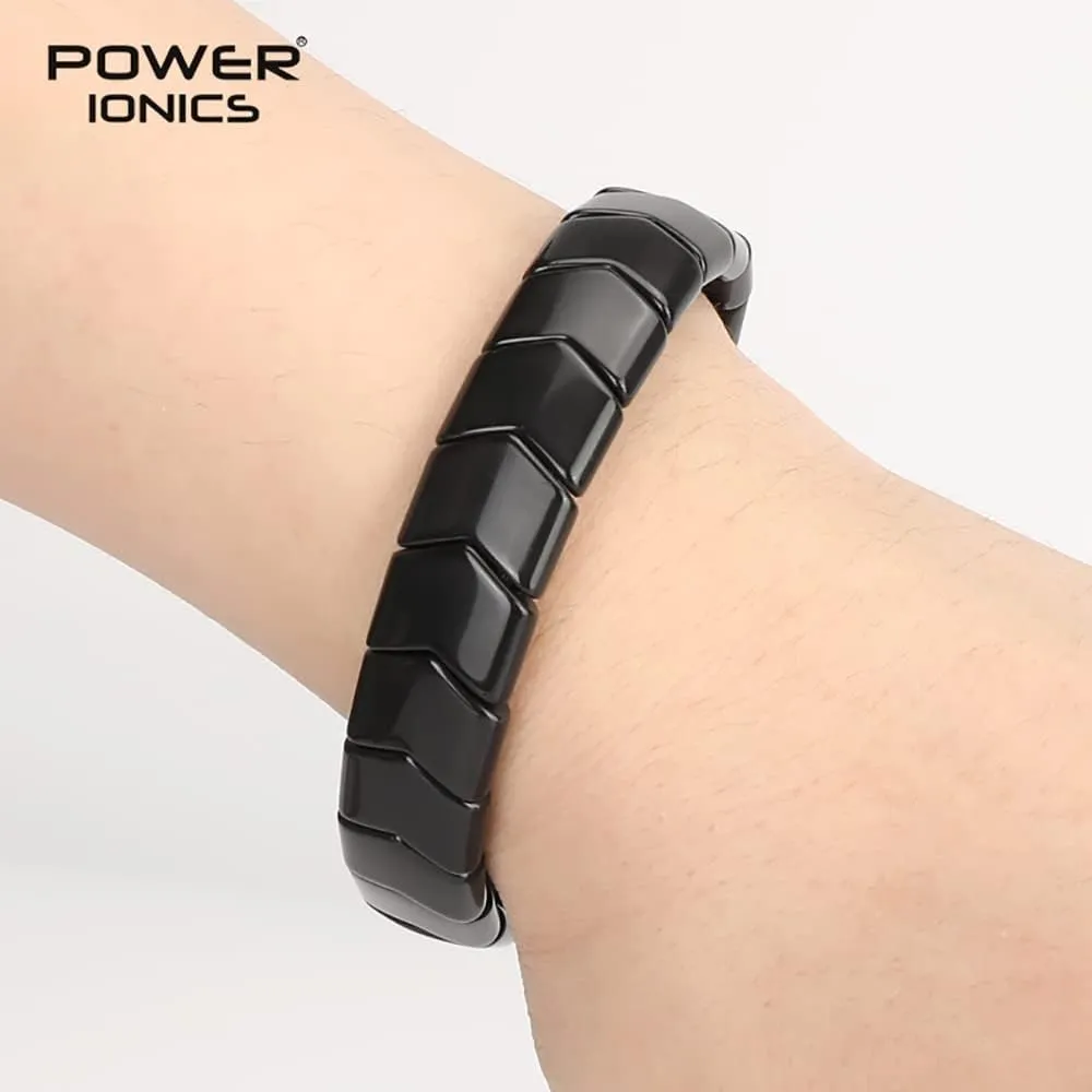 Power Ionics Handmade Beaded Bracelets for Men and Women, Tourmaline, Eye of the Tiger, Obsidian, Lava Stone 10mm Beads and 4mm Stainless Steel, High Elastic 17.5-21cm Size, Mens Beaded Bracelets
