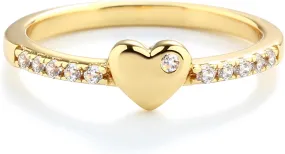 Precious Pieces Sterling Silver or 14K Gold Plated Baby Ring with Puff Heart and Pink CZs for Babies, Toddlers, Little Girls, Stackable or Pinky Ring for Teens and Women