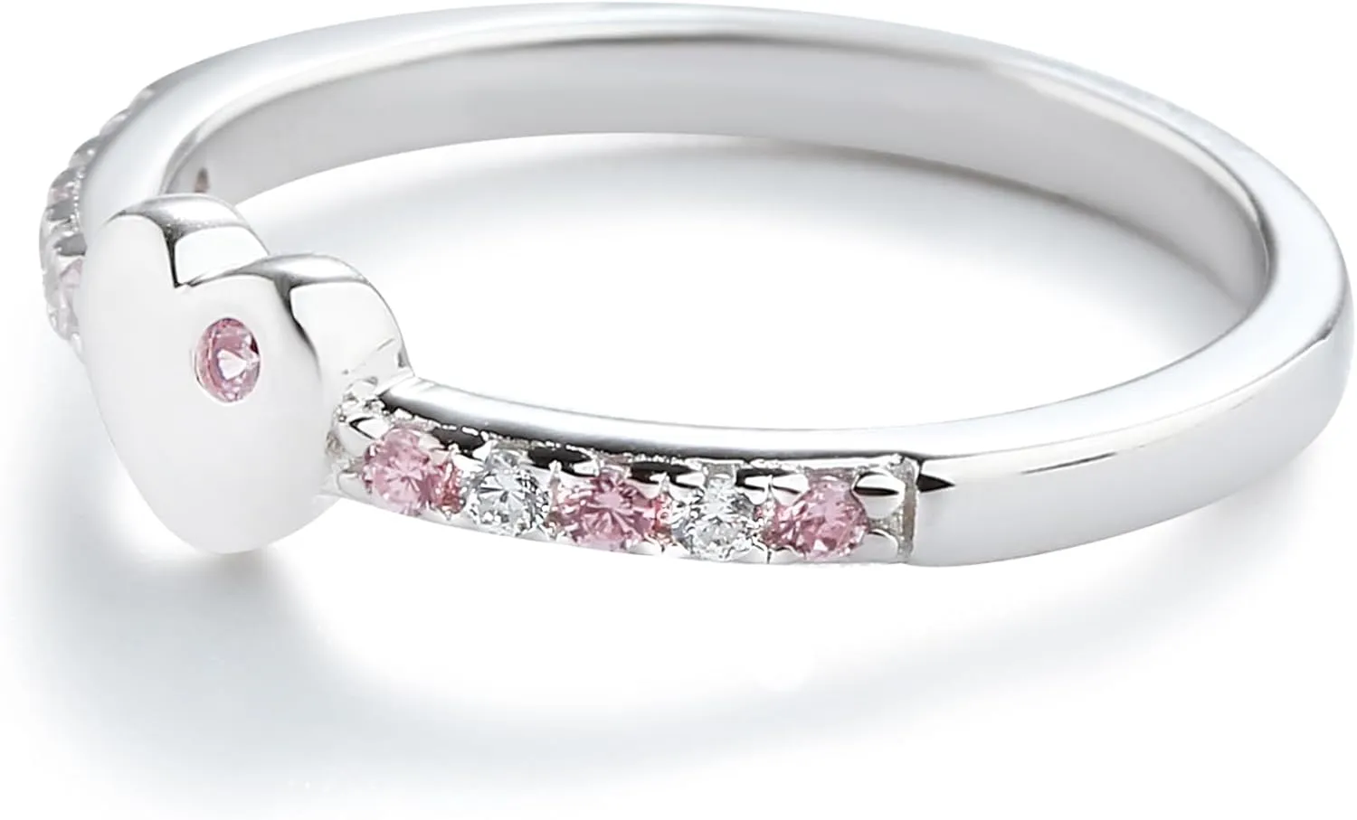 Precious Pieces Sterling Silver or 14K Gold Plated Baby Ring with Puff Heart and Pink CZs for Babies, Toddlers, Little Girls, Stackable or Pinky Ring for Teens and Women