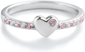 Precious Pieces Sterling Silver or 14K Gold Plated Baby Ring with Puff Heart and Pink CZs for Babies, Toddlers, Little Girls, Stackable or Pinky Ring for Teens and Women