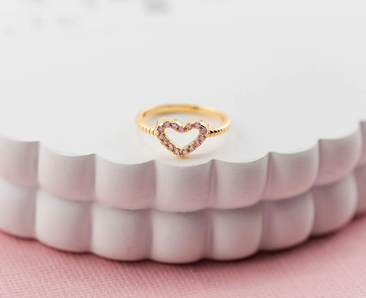 Precious Pieces Sterling Silver or 14K Gold Plated CZ Heart Baby Ring with Rope Band for Toddlers, Little Girls, Stackable or Pinky Ring for Teens and Women