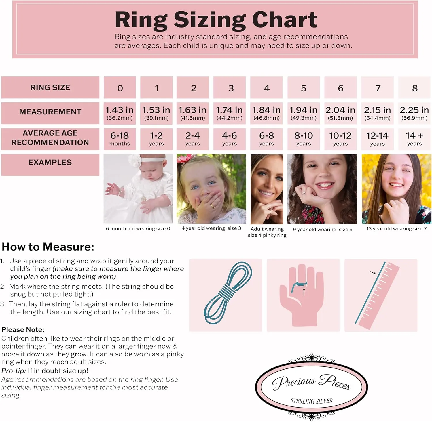 Precious Pieces Sterling Silver or 14K Gold Plated CZ Heart Baby Ring with Rope Band for Toddlers, Little Girls, Stackable or Pinky Ring for Teens and Women