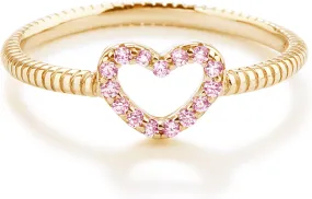 Precious Pieces Sterling Silver or 14K Gold Plated CZ Heart Baby Ring with Rope Band for Toddlers, Little Girls, Stackable or Pinky Ring for Teens and Women