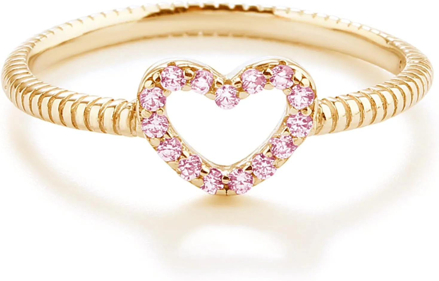 Precious Pieces Sterling Silver or 14K Gold Plated CZ Heart Baby Ring with Rope Band for Toddlers, Little Girls, Stackable or Pinky Ring for Teens and Women