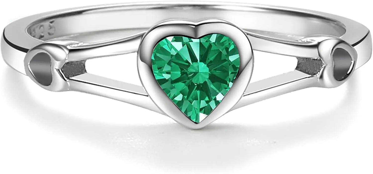 Precious Pieces Sterling Silver Simulated CZ Birthstone Heart Ring for Baby, Girl or Pinky