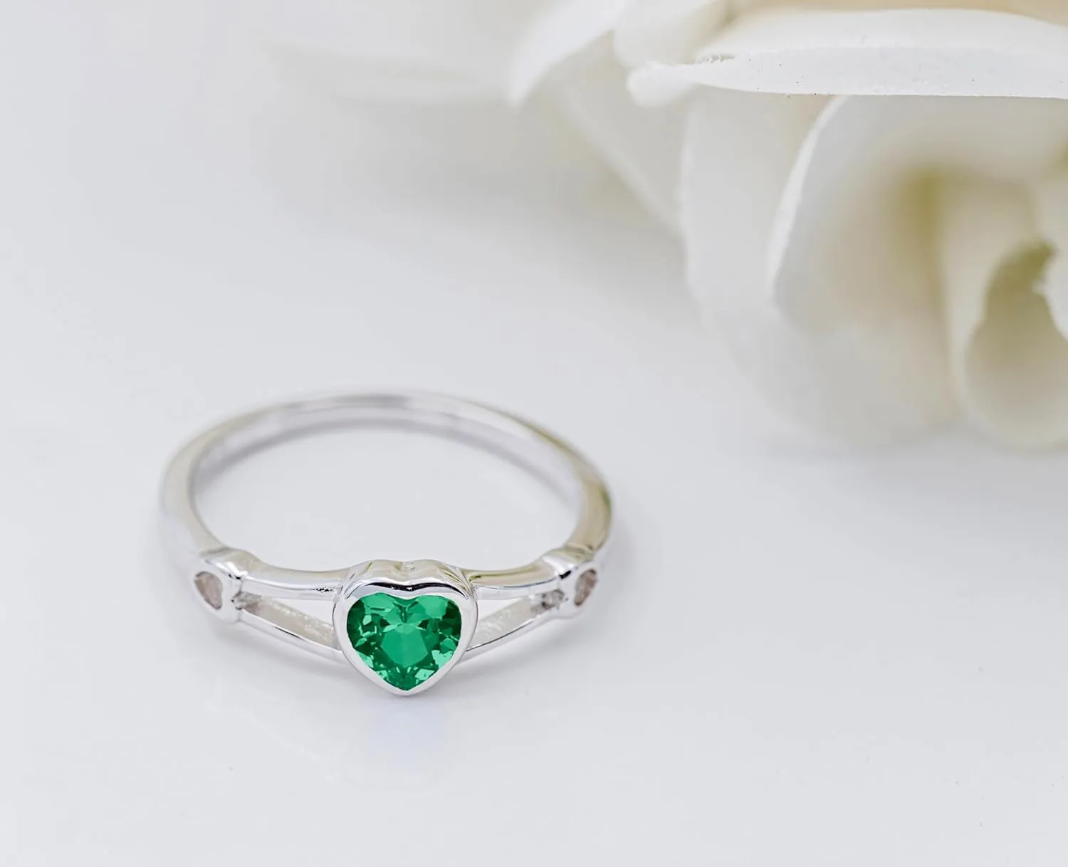 Precious Pieces Sterling Silver Simulated CZ Birthstone Heart Ring for Baby, Girl or Pinky