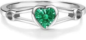 Precious Pieces Sterling Silver Simulated CZ Birthstone Heart Ring for Baby, Girl or Pinky