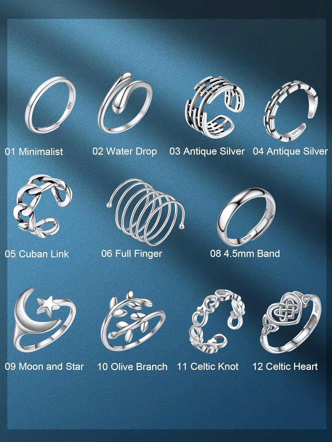 PROSILVER 925 Sterling Silver Adjustable Open Ring for Women, Solid Sterling Silver Stackable Ring, knuckle Finger Ring, Pinky Ring, Come with Box