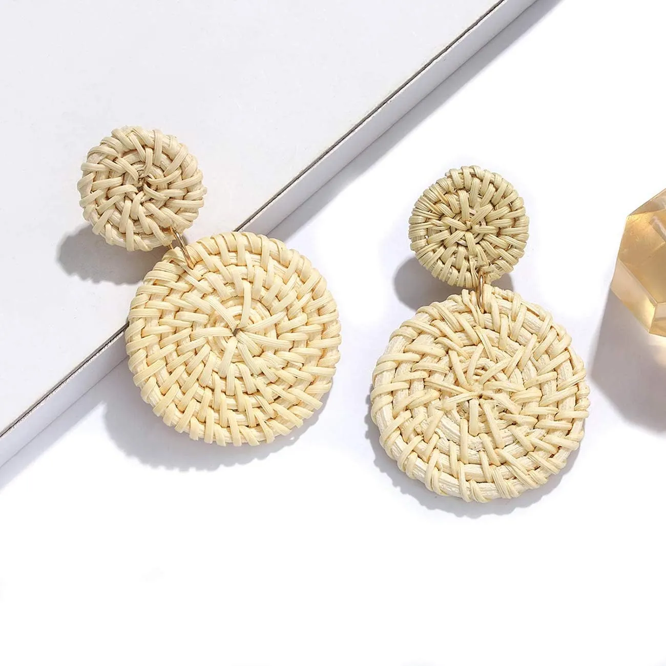 Rattan Earrings for Women Handmade Lightweight Wicker Straw Stud Earrings Statement Weaving Braid Drop Dangle Earring