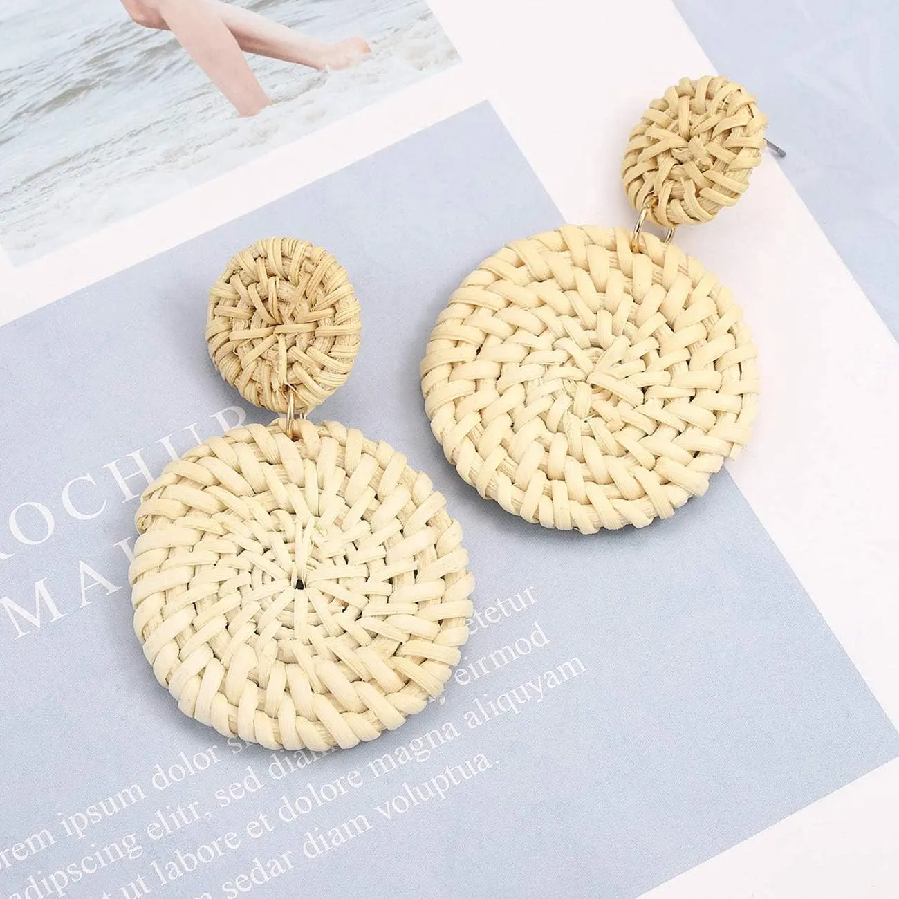 Rattan Earrings for Women Handmade Lightweight Wicker Straw Stud Earrings Statement Weaving Braid Drop Dangle Earring