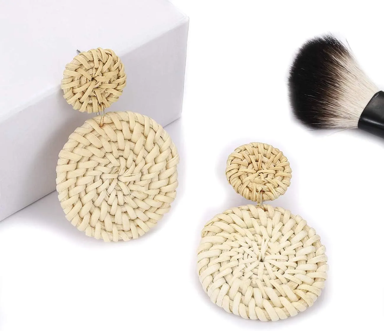 Rattan Earrings for Women Handmade Lightweight Wicker Straw Stud Earrings Statement Weaving Braid Drop Dangle Earring