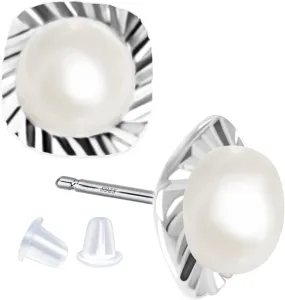 Real Pearl Earrings for Women 925 Sterling Silver 8MM Cultured Freshwater Pearl Stud Earrings Handpicked Jewelry Gifts for Her