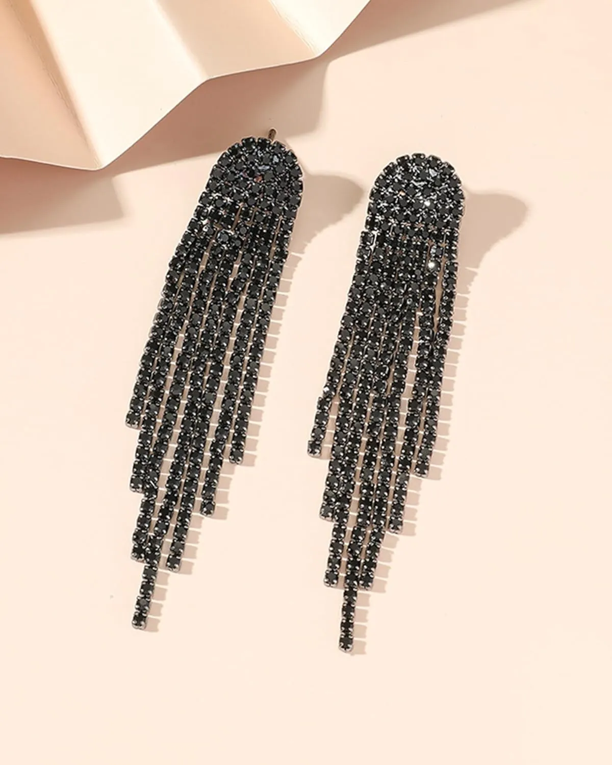 Rhinestone Tassel Earrings for Women Black Rhinestone Earrings Long Sparkly Tassel Earrings Bling Chandelier Earrings Black Prom Earrings Wedding Party Earrings Dress Outfit Jewerly