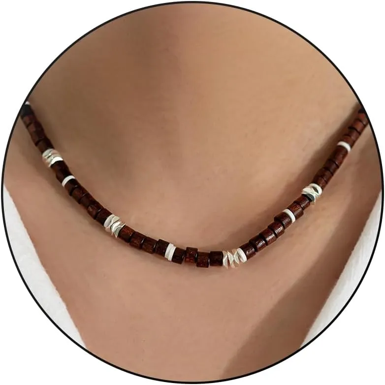 Roe Dolph Women's Layered Puka Shell Necklace, Surfer Choker, Summer Pendant, Brown Metal, 2 Stones, Coastal Style, Modern, Adult, Anniversary, Holiday, Party, 11g, Cable Chain, No Gemstone