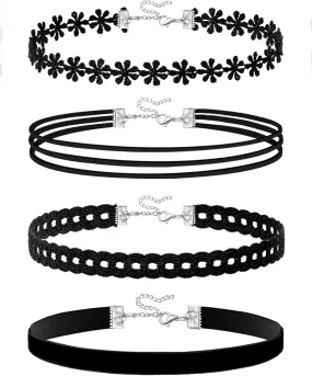 Ronglry 3pcs Black Choker Necklace for Women Black Velvet Choker Set Layered Black Choker Necklaces Classic Chokers for Women Adjustable Gothic Lace Black Collar Necklace for Party Cosplay Christmas Birthday Jewelry Gifts