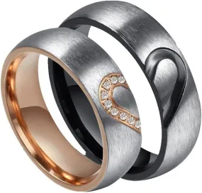 ROWAG 6MM Men Heart Shape Titanium Stainless Steel Couple Wedding Rings for Him and Her Women Cubic Zirconia CZ Inlaid Promise Engagement Bands,Women Size 5