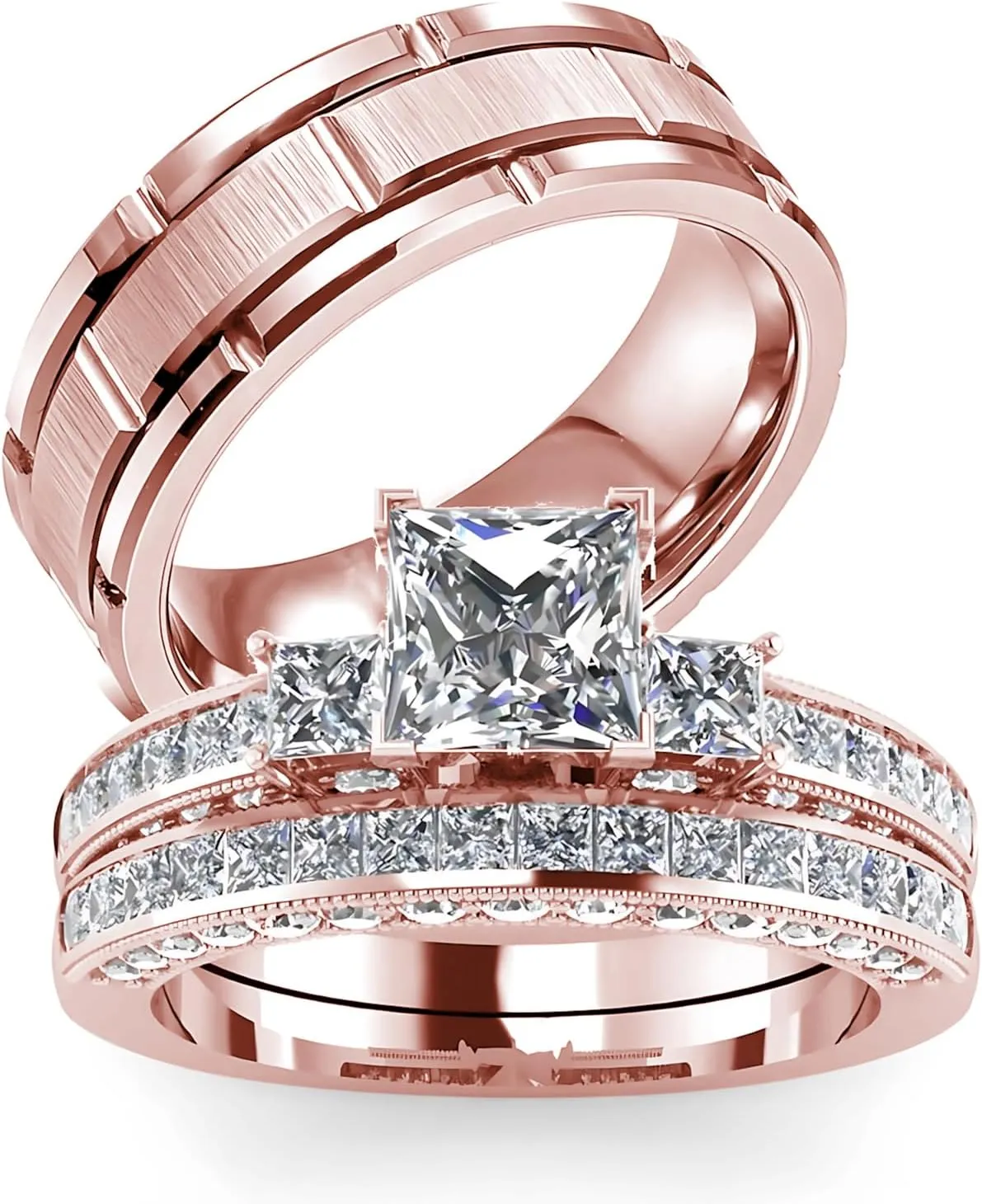 s925 10K 14K 18K Gold Couple Rings Sets, 3pcs Moissanite Couple Wedding Rings Sets for Men and Women, Customized Couples Matching Wedding Bands Set Free Engraving