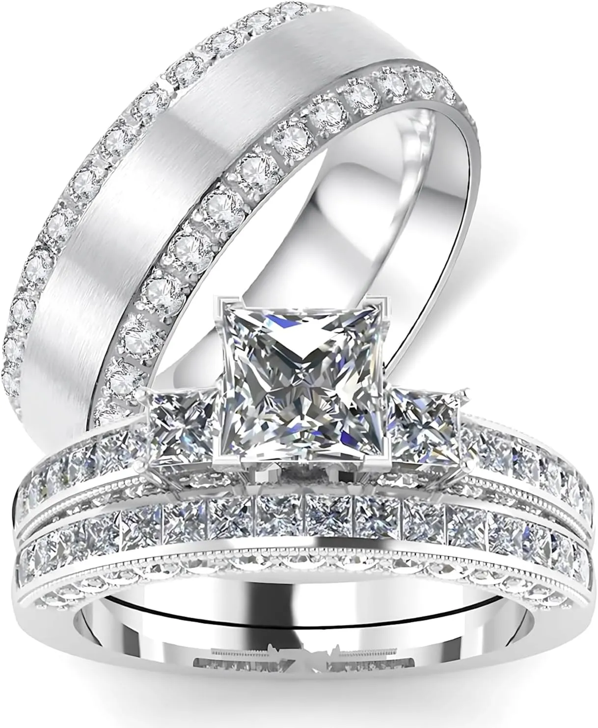s925 10K 14K 18K Gold Couple Rings Sets, 3pcs Moissanite Couple Wedding Rings Sets for Men and Women, Customized Couples Matching Wedding Bands Set Free Engraving