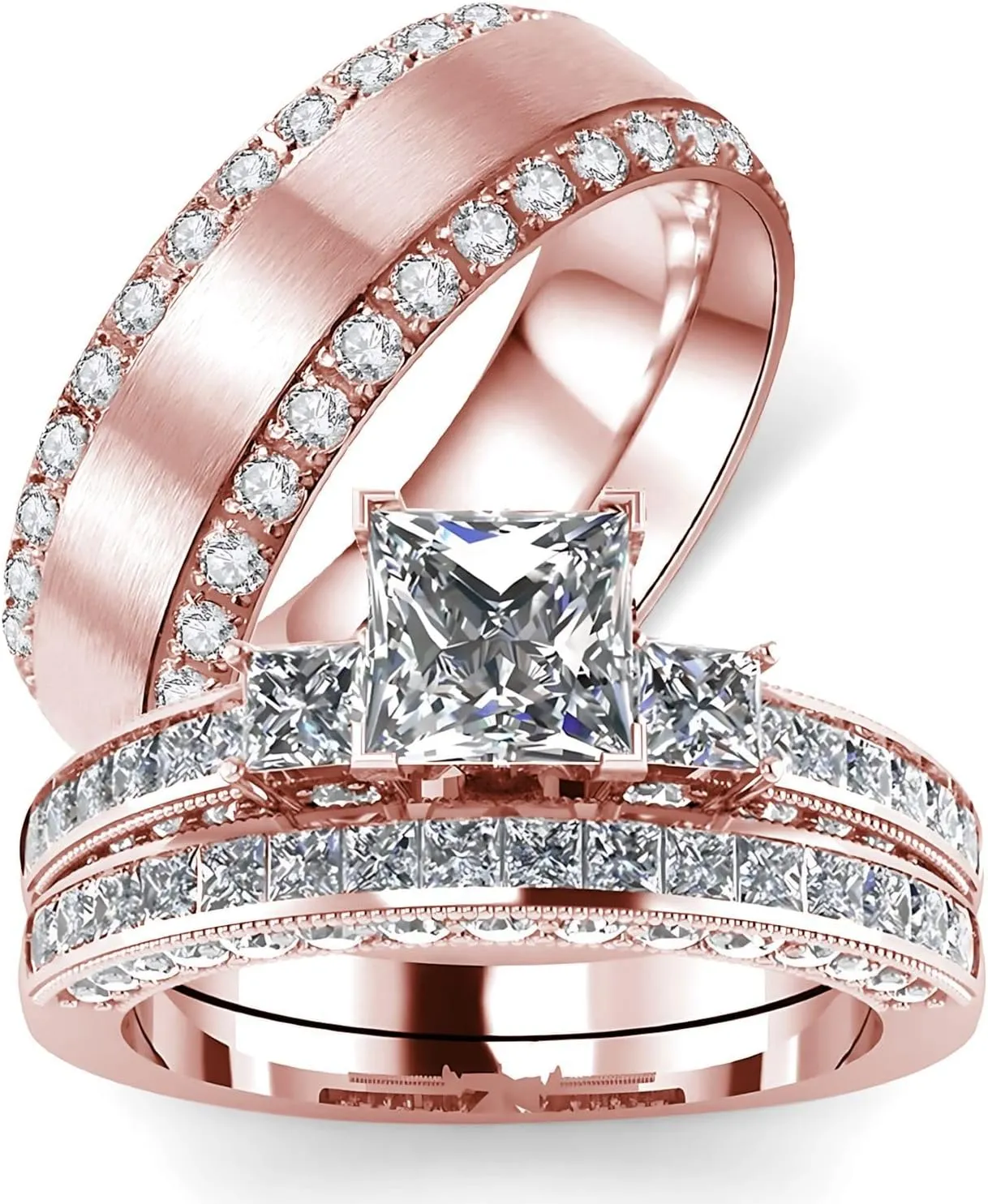 s925 10K 14K 18K Gold Couple Rings Sets, 3pcs Moissanite Couple Wedding Rings Sets for Men and Women, Customized Couples Matching Wedding Bands Set Free Engraving
