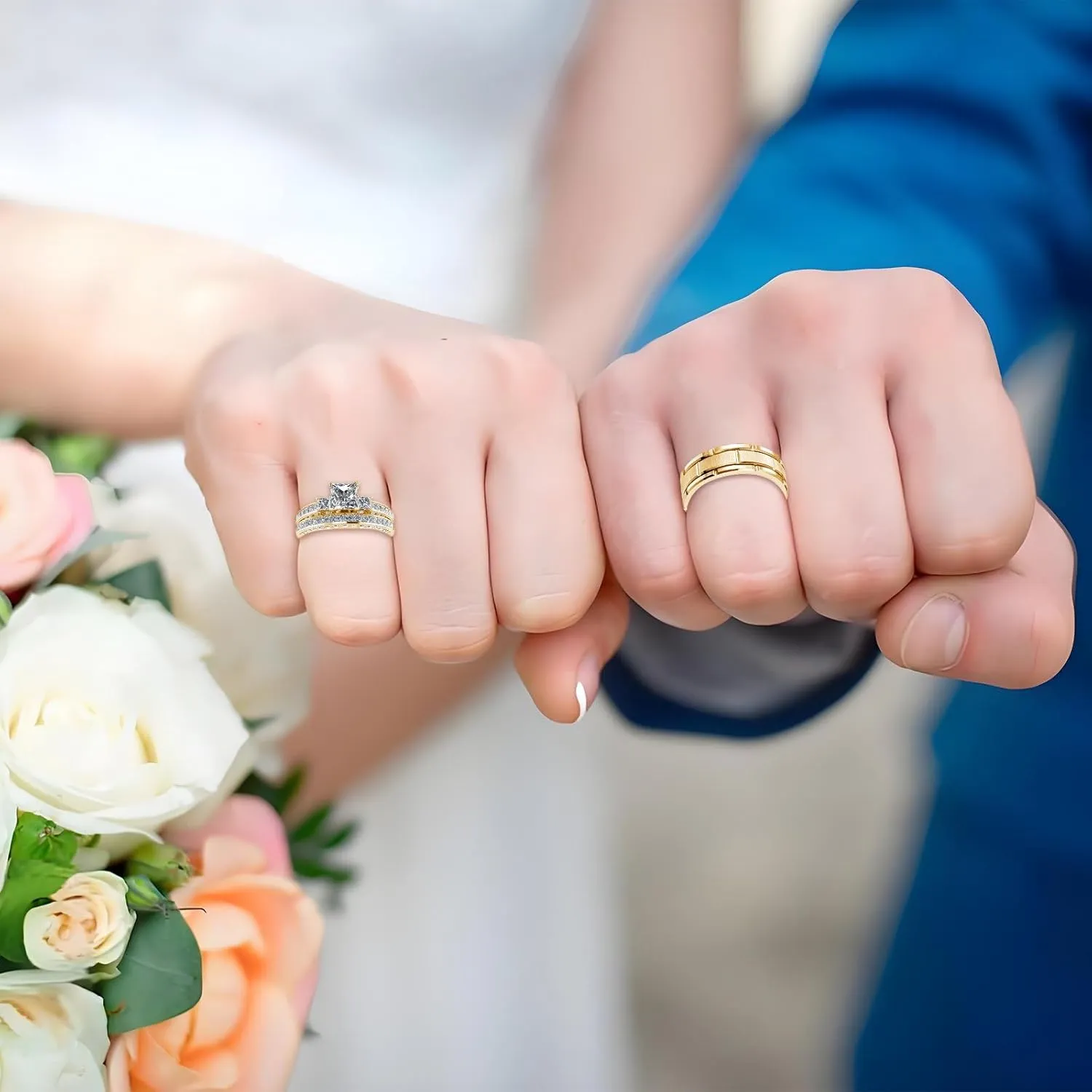 s925 10K 14K 18K Gold Couple Rings Sets, 3pcs Moissanite Couple Wedding Rings Sets for Men and Women, Customized Couples Matching Wedding Bands Set Free Engraving