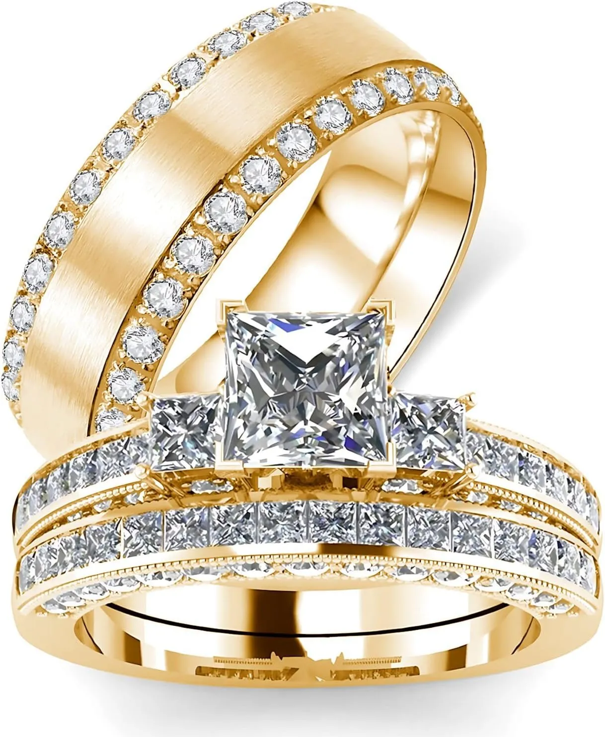 s925 10K 14K 18K Gold Couple Rings Sets, 3pcs Moissanite Couple Wedding Rings Sets for Men and Women, Customized Couples Matching Wedding Bands Set Free Engraving