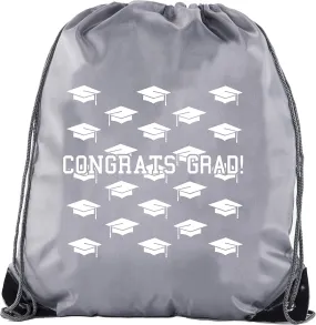 Senior Graduation Drawstring Backpacks Personalized Party Favor Cinch Bags - Grad Hat Grid